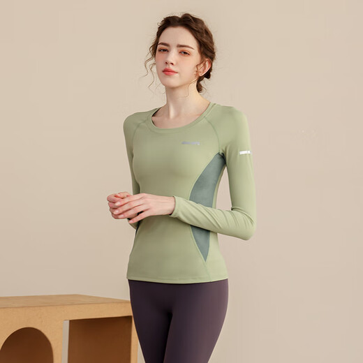 Sporn yoga clothing suit women's long-sleeved professional fitness Pilates training clothing slimming outer wear sports quick-drying clothing running clothing lotus root top + iron gray trousers L 100-120Jin Jin equals 0.5 kg