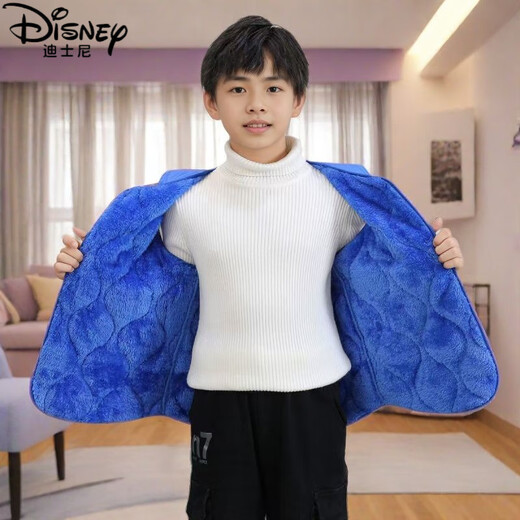 Disney (Disney) children's vest baby boys and girls plus velvet thickened baby vest spring, autumn and winter wear inside and outside down cotton vest black plus velvet 100