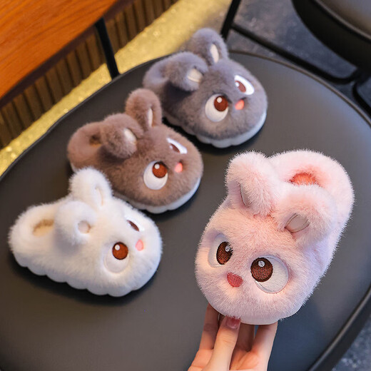 Children's cotton slippers for boys and girls in winter, indoor home non-slip warm heel plush children's baby cotton shoes, upgraded version pink (heel included) 12 26/27 size (shoe inner length 16CM, suitable for feet 15