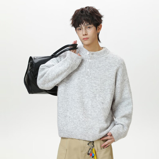 ROAR UTHAUG autumn and winter Henry collar polo sweater men's thickened warm sweater loose casual lazy style pullover sweater jacket Moss green M