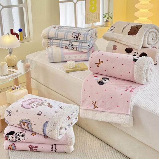 Fantasy A-type three-layer thickened plus plush blanket milk velvet office nap blanket kindergarten blanket autumn and winter blanket Huahuaxiong double-layer thickened high-gram weight milk velvet + lamb's velvet 150*200 single blanket A-type skin-friendly warm can be spread and covered