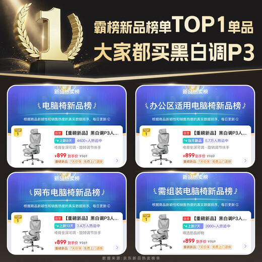 Black and white tone P3 ergonomic chair computer chair office ergonomic chair learning e-sports chair reclining state subsidy