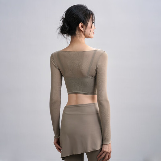 ACKDCS fake two-piece yoga tops for women in autumn and winter with chest pads sports T-shirts mesh splicing long-sleeved Pilates fitness clothes