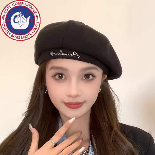 SCOTT GOOSE autumn and winter new woolen beret fashionable British style painter hat retro versatile face-showing little beret hat for men and women black M (56-58cm)