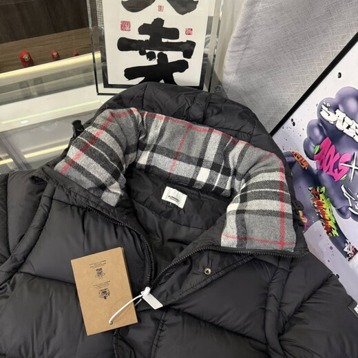 B PRORSUM Burberry Autumn and Winter Thickened Removable Sleeve Jacket Fashionable Versatile Warm Jacket for Men and Women High Version Hooded Nose Black XL Recommended Weight 100-120