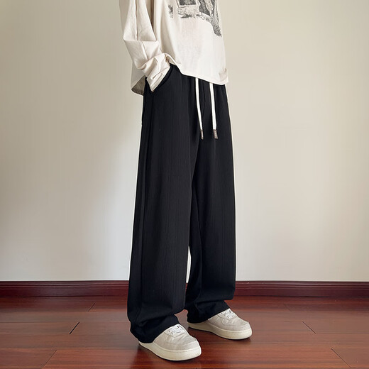 MMOPTOP Drape Straight Casual Pants Men's Autumn and Winter Loose Wide Leg Trendy Casual Sports Sweatpants MXXK101 Black XL
