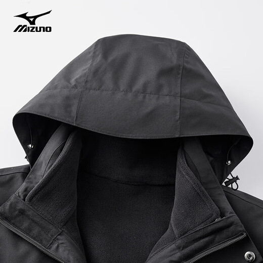 Mizuno Outdoor Jacket Men's Three-in-One Jacket Breathable Windproof Detachable Couple's Mountaineering Jacket Phantom Black XL