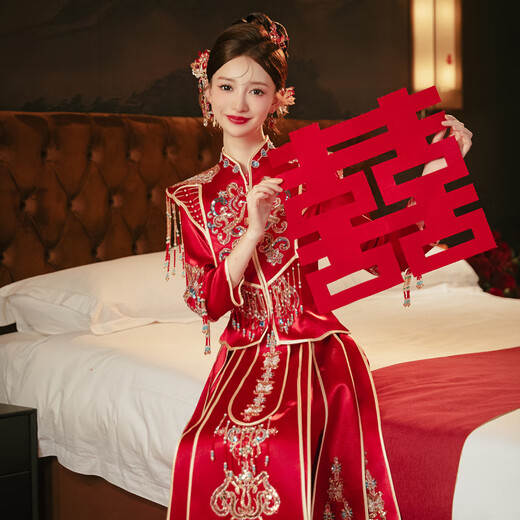 ROAR UTHAUG Xiuhe clothing 2025 new wedding Chinese wedding dress summer out of the house Xiuhe wedding clothing high-end heavy industry Xiuhe wedding dress for women Wedding auspicious women's style without headwear S