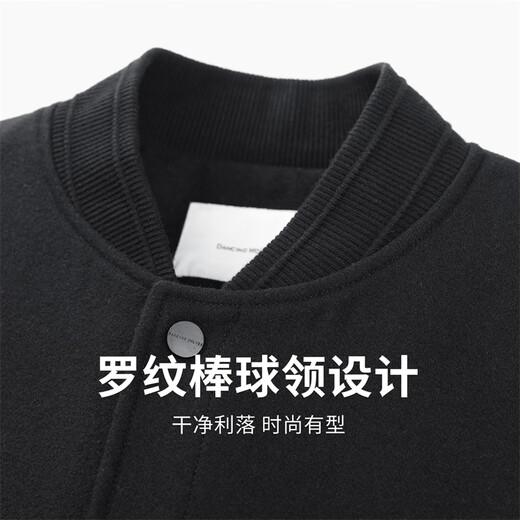Dances with Wolves 56.8% Sheep Wool Baseball Collar Woolen Jacket Men's 2025 Autumn and Winter New Down Warm Jacket 1004 Black 001 S (165)