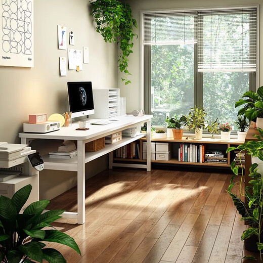 Long table solid wood computer table rectangular bedroom simple rental house solid wood table student writing home desk thickened solid wood warm white 80cm