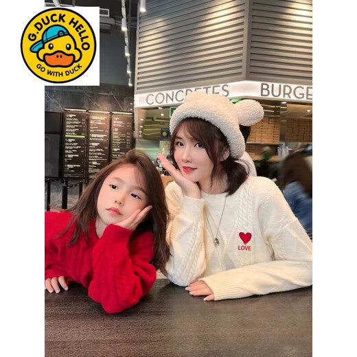 G.duck parent-child clothing for a family of three or four Chinese New Year clothes, family clothing, autumn and winter clothes for mother, daughter, mother and son, father and son red parent-child sweater red 100 children's clothing (weight 26-30Jin Jin equals 0.5 kg)