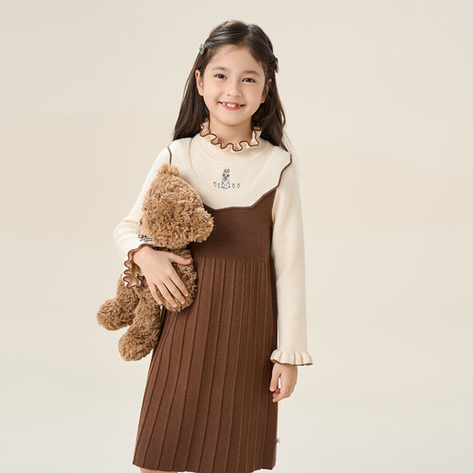 Montagut children's clothing girls' new fashionable fungus edge collar knitted skin-friendly soft and sweet careful machine embroidered classic dress