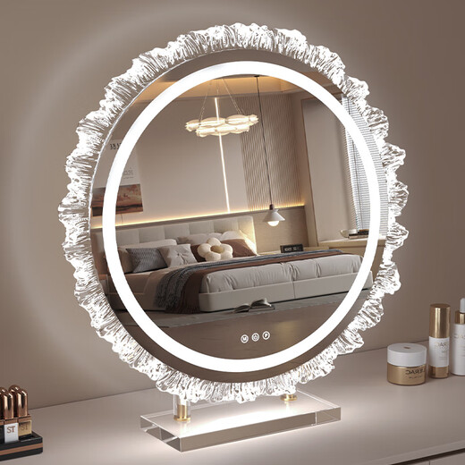 Fat Donglai's same style makeup mirror with light LED special-shaped desktop makeup table mirror rotating smart touch beauty mirror rotatable - 43cm diameter mirror with light rechargeable model