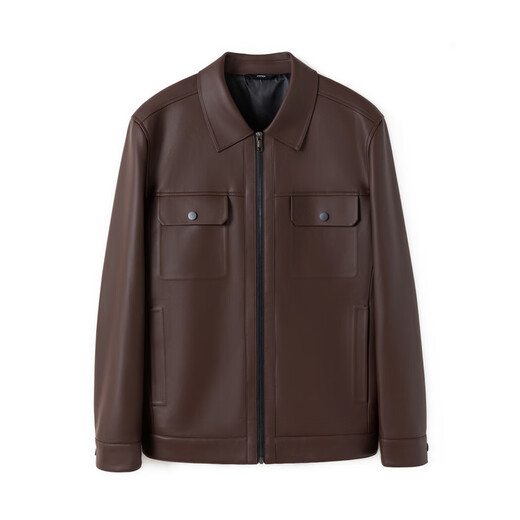 Fei Zhongfei's new men's leather jacket, short style, comfortable and versatile, solid color, crisp collar, brown|8880 XL/180/96A