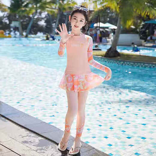 Jingyouyu German brand children's swimsuit girls split long-sleeved trousers sun protection 2025 new style water is not cold for middle-aged children's swim orange 170 170L recommended height 100-110cm weight 25-3