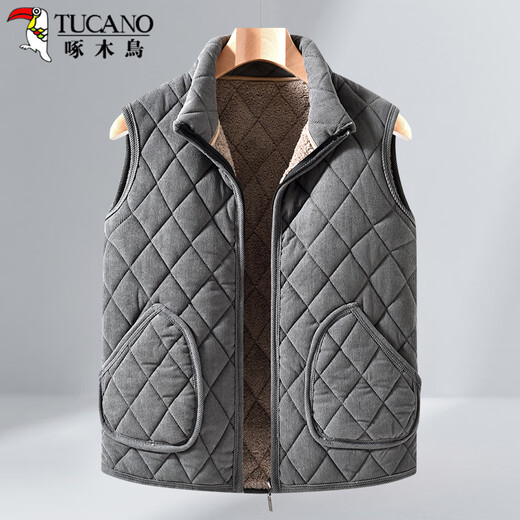Woodpecker (TUCANO) cotton vest men's winter velvet thickened fashionable stand-up collar waistcoat middle-aged and elderly dad high-end thermal vest men's clothing