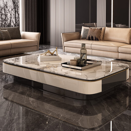 Aiyoushang light luxury high-end coffee table living room home Italian minimalist 2025 new tea table microcrystalline stone creative modern tea table A220 coffee table glass table + four drawers 140*80*40cm