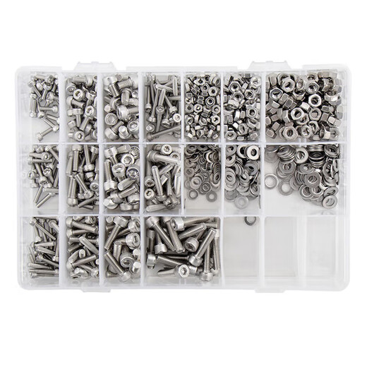 Jinguluo 304 stainless steel combination screws, hexagon socket screws, nuts and gaskets combination set, D type 15 grid DIN912 cup head screws 720pc KCx-33