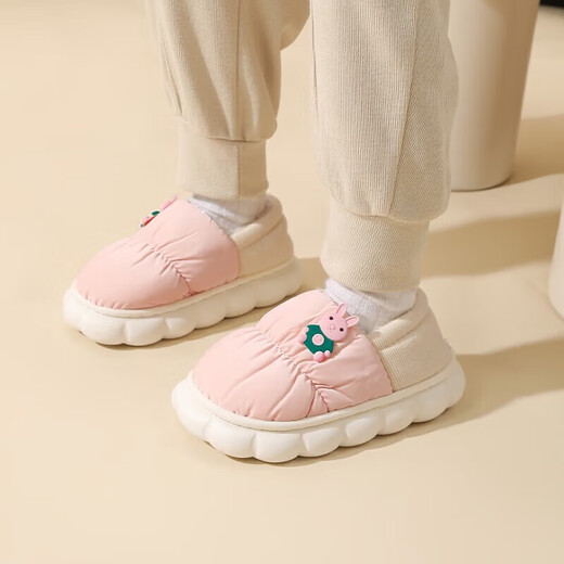 Children's cotton slippers for men and women, warm cartoon autumn and winter household thick-soled anti-baby slipper plus plush cotton slippers B2271 pink bunny bag with cotton slippers plus velvet 24-25 shoes inner length 15cm