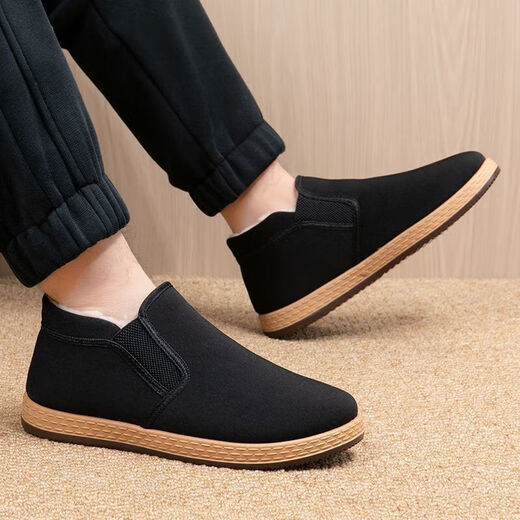 Winter sheep wool high-top old Beijing cloth shoes and cotton shoes plus velvet and thickening to keep warm dad shoes lightweight non-slip black cloth shoes YH-A8 velvet and thickened old Beijing high-top wool and cotton shoes 42 (260mm) standard size