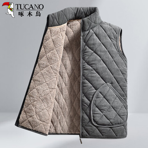 Woodpecker (TUCANO) cotton vest men's winter velvet thickened fashionable stand-up collar waistcoat middle-aged and elderly dad high-end thermal vest men's clothing