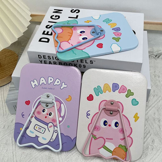 Dormitory mirror desktop square stand desk mirror soft cute rabbit cartoon cute desktop student room decoration makeup green butter milk tea rabbit square mirror