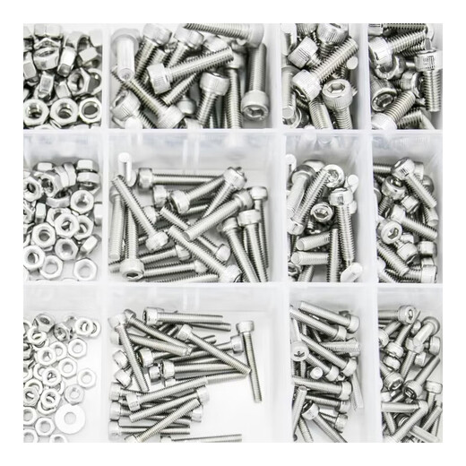 Jinguluo 304 stainless steel combination screws, hexagon socket screws, nuts and gaskets combination set, D type 15 grid DIN912 cup head screws 720pc KCx-33