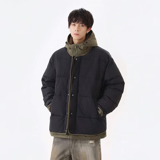 VUUG cotton coat men's solid color versatile hooded cold-proof cotton coat American Korean style fashion warm cotton jacket black M