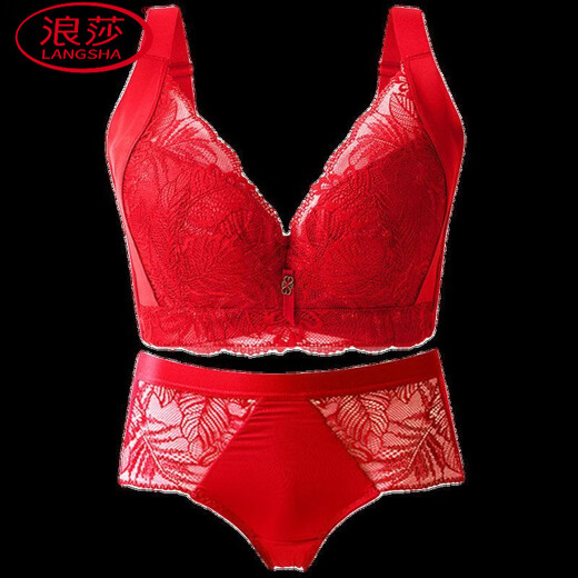 LangSha bra for zodiac year, year of horse, wedding bride, red underwear, large breasts, small breasts, auxiliary breasts, anti-sagging, large size set, red set, M 42/95E, thin cup about 0.3C
