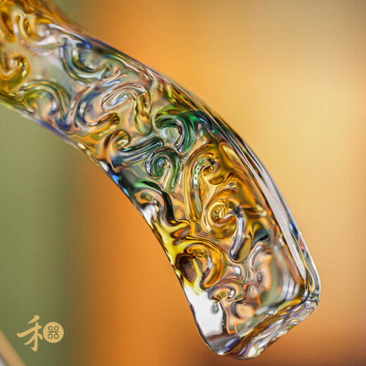 He Qi Sheng Jin Cha Hai Guanshan high borosilicate heat-resistant glass fair cup mountain-shaped cup bottom with green handle 360ml