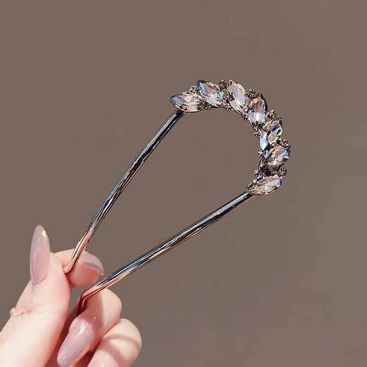 Case makeup Qixi U-shaped hairpin for women, leaf crystal temperament hairpin, metal hairpin, hairpin, simple hairpin comb, leaf type U-shaped hairpin