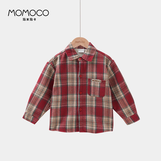 Mami Maka (MOMOCO) children's clothing boys' New Year's wear shirt 2025 winter style versatile casual shirt for middle and large children red 140