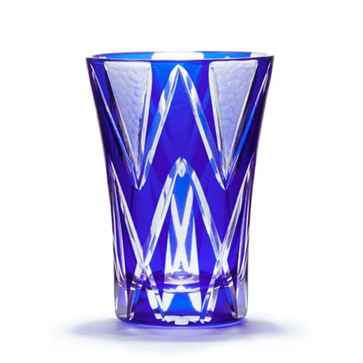 Tajima Glass, dark blue stone with star pattern, Edo Kiriko, sake cup, imported from Japan