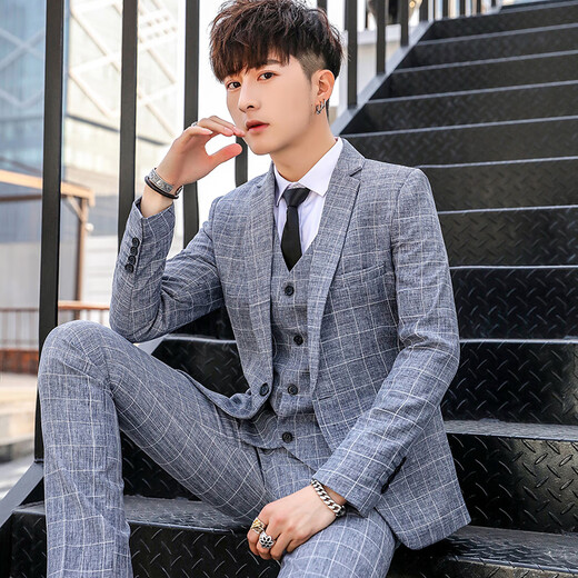 18-year-old teenager high school student adult dress suit boy suit men's suit junior high school and high school student graduation dress host casual black (solid color six-piece suit + shirt + vest + trousers) belt + 170/M 120-128Jin Jin is equal to 0.5 kg