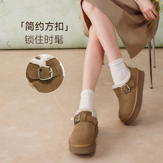 Best Picture 25 Winter Birkenstock Shoes Fashionable Retro Casual Plus Velvet Warm Women's Shoes N2539DM5 Camel 36