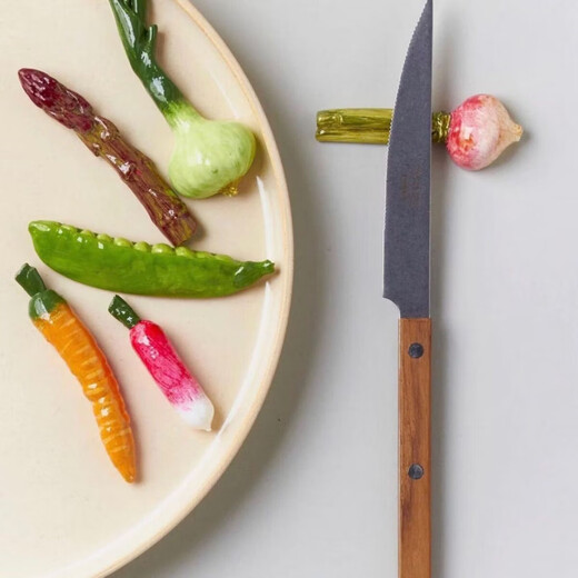 Other new products, cute vegetable cutlery holder, antique resin vegetable ornaments, desktop chopstick holder, photo props, ins blogger, 6 vegetable cutlery holders set (green gift box)