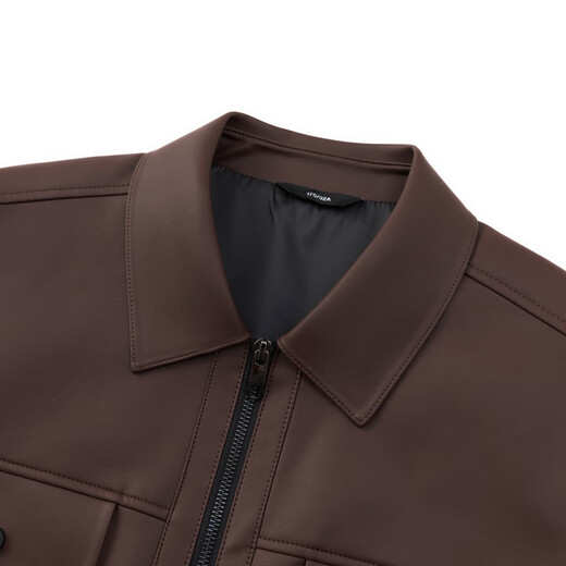 Fei Zhongfei's new men's leather jacket, short style, comfortable and versatile, solid color, crisp collar, brown|8880 XL/180/96A