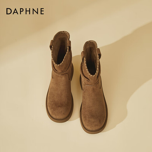 DAPHNE Daphne Retro Velvet Warm Short Boots Women's New Winter Western Cowboy Boots Slim Women's Boots Winter Caramel Color Velvet Heel Height 4cm 35 (225mm) Standard Size