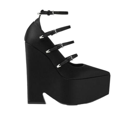 Versace (VERSACE) women's waterproof platform high heels waterproof platform increased stable support lightweight pointed thick bottom adjustable buckle black 38.5