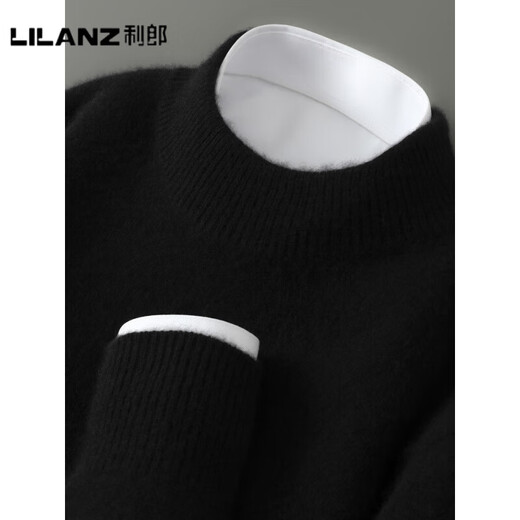 LILANZ pure wool sweater men's half turtleneck thickened pullover sweater high-end business knitted casual bottoming shirt black-flagship 2XL