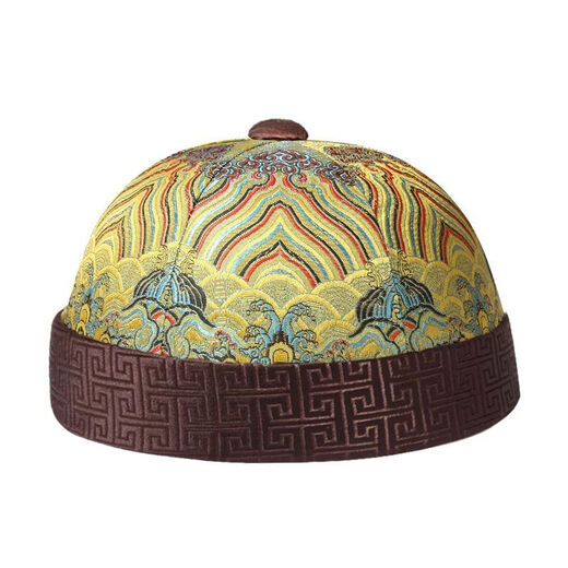 Parmaito old Beijing melon skin hat men's Chinese style antique prince hat, bright red brocade, one size fits all (57-60 head circumference can be worn)