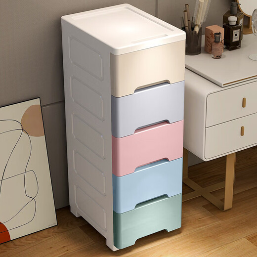 JD Logistics Slit storage cabinet household drawer-type multi-layer storage dormitory bedroom narrow slot storage cabinet Macaron 5 layers 30 sides wide