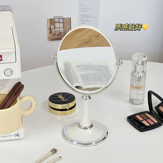 Cosmetic mirror, home desktop, table top, makeup table mirror, office bedroom cosmetic mirror, student dormitory magnification, pink shell 3-color lamp, 800 mAh, dual-use