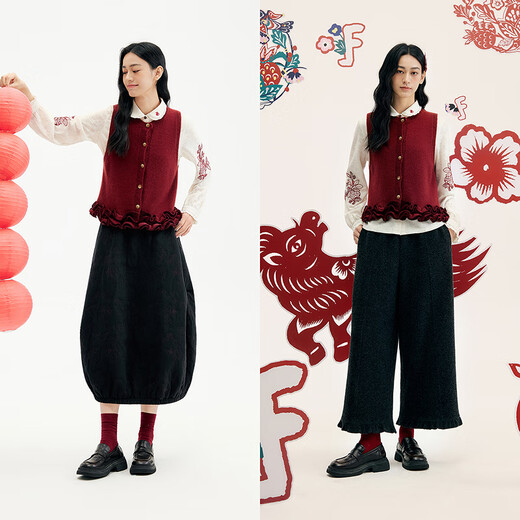 Birds and New Wine Chinese Red Knitted Sweater with Vest Inside Women's 2025 Winter New Solid Color Rabbit Fur Sweater Brick Red HCD05 S