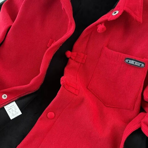 Boys' velvet long-sleeved shirt New Year's greetings clothes for children and babies Korean style trendy corduroy shirt tops red velvet 120