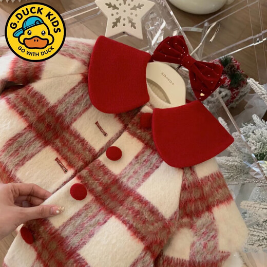 G.duck parent-child clothing, winter mother-daughter clothing, quilted woolen plaid coat, big children's princess style coat, western style battle coat, quilted plaid jacket (the size must be ordered separately) 80 girls (17-22Jin Jin is equal to 0.5 kg)