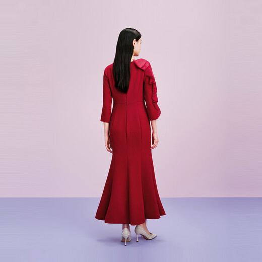 La Koradior (La Koradior) Shopping mall same style Lakoradior Lakoradior new slim-fitting fishtail bow dress for young celebrities, medium red M