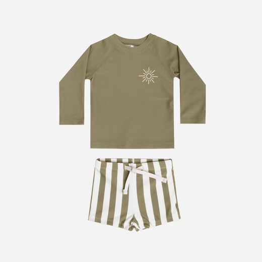 Big Tuan Xiaoyuan Danish MARMAR KIDS children's swimsuit new European and American boys' swimming trunks split long-sleeved swimsuit sun protection quick-drying MARAU8 split swimsuit + swimming cap (grey green stripes) 80cm