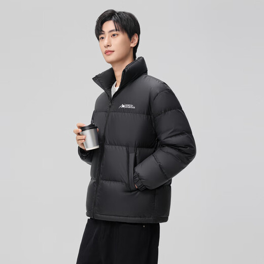 Xue Zhongfei's new all-match fashion casual slanted pocket men's and women's short stand collar down jacket couple style black|8056 L 175/92A