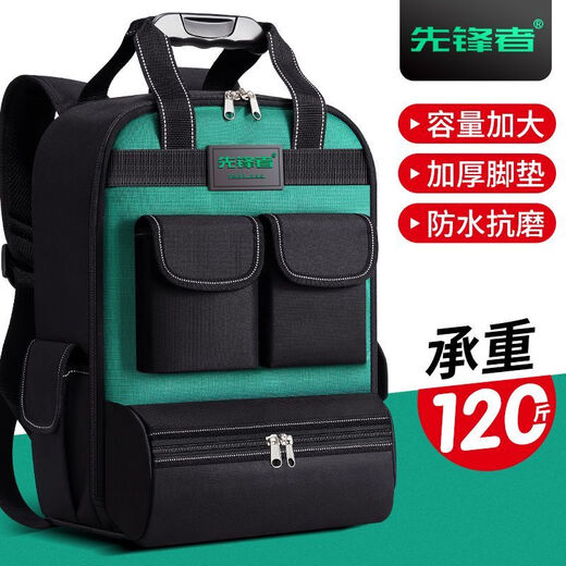 Qinkai Backpack Tool Backpack Strong and Durable Electrician Waterproof Multifunctional Portable Large Capacity Extra Thick Electrician Bag 118 Black Upgraded Alloy Buckle 17 Inch 31*24*43